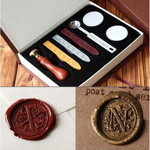 Load image into Gallery viewer, Vintage wood Alphabet Badge Seal Stamp Wax Kit Set