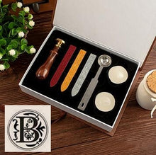 Load image into Gallery viewer, Vintage wood Alphabet Badge Seal Stamp Wax Kit Set