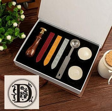 Load image into Gallery viewer, Vintage wood Alphabet Badge Seal Stamp Wax Kit Set