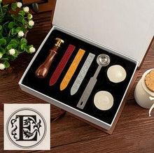 Load image into Gallery viewer, Vintage wood Alphabet Badge Seal Stamp Wax Kit Set