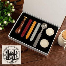 Load image into Gallery viewer, Vintage wood Alphabet Badge Seal Stamp Wax Kit Set