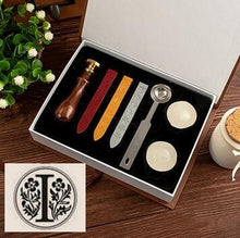 Load image into Gallery viewer, Vintage wood Alphabet Badge Seal Stamp Wax Kit Set