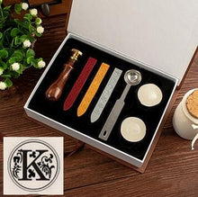 Load image into Gallery viewer, Vintage wood Alphabet Badge Seal Stamp Wax Kit Set