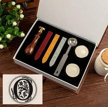 Load image into Gallery viewer, Vintage wood Alphabet Badge Seal Stamp Wax Kit Set