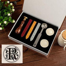 Load image into Gallery viewer, Vintage wood Alphabet Badge Seal Stamp Wax Kit Set