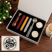 Load image into Gallery viewer, Vintage wood Alphabet Badge Seal Stamp Wax Kit Set