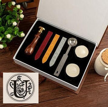 Load image into Gallery viewer, Vintage wood Alphabet Badge Seal Stamp Wax Kit Set