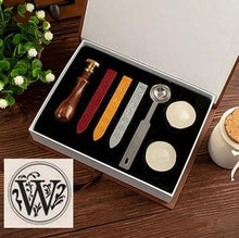 Load image into Gallery viewer, Vintage wood Alphabet Badge Seal Stamp Wax Kit Set