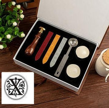 Load image into Gallery viewer, Vintage wood Alphabet Badge Seal Stamp Wax Kit Set