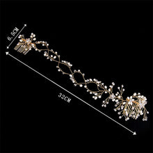 Load image into Gallery viewer, Women's Gold Color Crystal Simulated Pearl Hair Comb