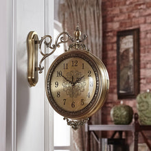 Load image into Gallery viewer, Vintage Large Luxury Metal Double-side Silent Clocks Wall Clock
