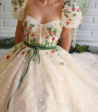 Load image into Gallery viewer, Women's Long Evening Dress Square Neck Short Sleeves