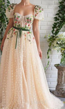 Load image into Gallery viewer, Women's Long Evening Dress Square Neck Short Sleeves