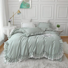 Load image into Gallery viewer, Vintage White Blue 100%Cotton Soft Double Ruffles Duvet Cover 4/6Pcs Set