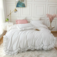 Load image into Gallery viewer, Vintage White Blue 100%Cotton Soft Double Ruffles Duvet Cover 4/6Pcs Set