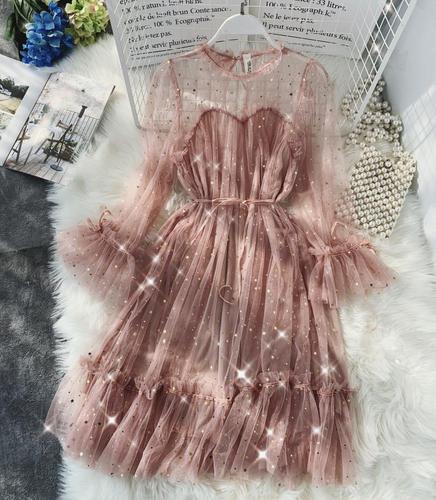 Women's O-Neck Stars Sequins Mesh Shiny Fairy Dress Lady Whistledown's Store Women's O-Neck Stars Sequins Mesh Shiny Fairy Dress Lady Whistledown's Store