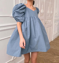 Load image into Gallery viewer, Women's Vintage Blue Black A-Line Mini Dress