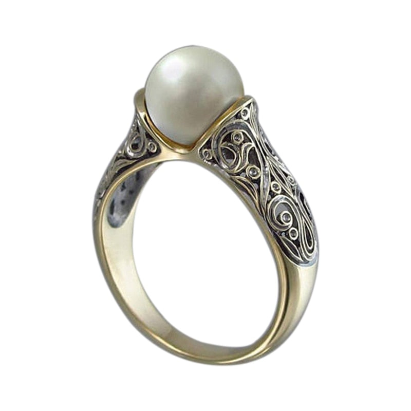 Women's Pearl Ring Jewelry Elegant Vintage Pattern Ring