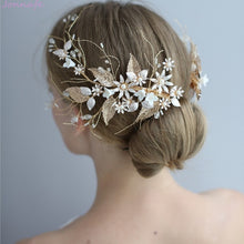 Load image into Gallery viewer, Women&#39;s Hair Gold Leaf Crown Clip
