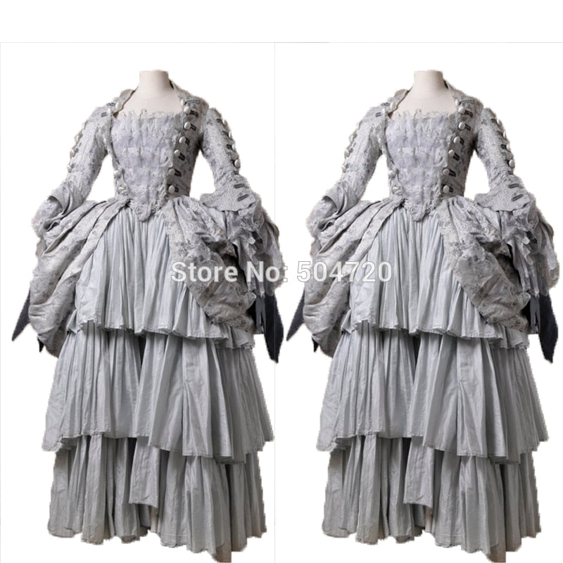 Women's Royal Grey Ruffles Regency Dress