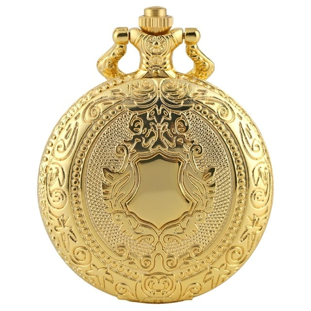 Royal Gold Shield Crown Pattern Quartz Pocket Watch