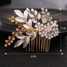 Load image into Gallery viewer, Women&#39;s Gold Color Crystal Simulated Pearl Hair Comb
