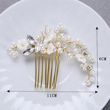 Load image into Gallery viewer, Women&#39;s Gold Color Crystal Simulated Pearl Hair Comb
