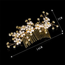 Load image into Gallery viewer, Women&#39;s Gold Color Crystal Simulated Pearl Hair Comb
