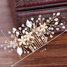 Load image into Gallery viewer, Women&#39;s Gold Color Crystal Simulated Pearl Hair Comb
