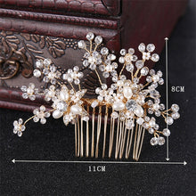 Load image into Gallery viewer, Women&#39;s Gold Color Crystal Simulated Pearl Hair Comb
