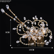 Load image into Gallery viewer, Women&#39;s Gold Color Crystal Simulated Pearl Hair Comb
