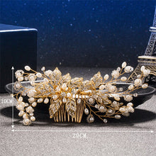 Load image into Gallery viewer, Women&#39;s Gold Color Crystal Simulated Pearl Hair Comb
