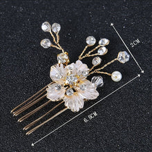 Load image into Gallery viewer, Women&#39;s Gold Color Crystal Simulated Pearl Hair Comb
