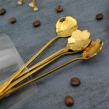 Load image into Gallery viewer, 4pcs Flowers Design Gold Spoon Long Handle Dessert Tea Coffee Mixing Spoon
