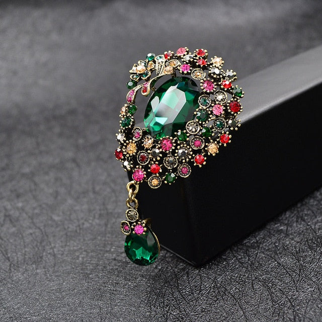 CINDY XIANG Vintage Large Crystal Water-drop Brooches For Women Autumn Fashion Brooch Pin Flower Pattern 4 Colors Available