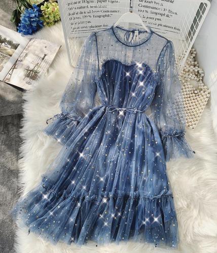 Women's O-Neck Stars Sequins Mesh Shiny Fairy Dress Lady Whistledown's Store Women's O-Neck Stars Sequins Mesh Shiny Fairy Dress Lady Whistledown's Store