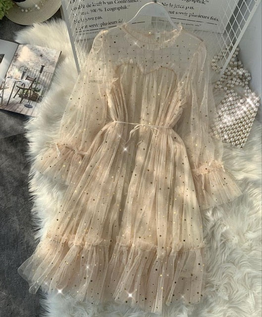 Women's O-Neck Stars Sequins Mesh Shiny Fairy Dress Lady Whistledown's Store Women's O-Neck Stars Sequins Mesh Shiny Fairy Dress Lady Whistledown's Store