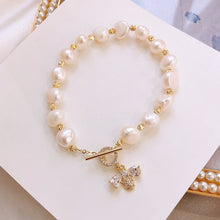 Load image into Gallery viewer, Women&#39;s Fashion Jewelry Natural Baroque Shaped Freshwater Pearl Copper Zircon Bee Elegant Female Bracelet
