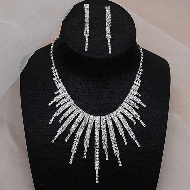 Women's Shine Geometric Rhinestone Necklace Earrings