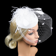 Load image into Gallery viewer, Women&#39;s Veil Headwear Feather Top Hat
