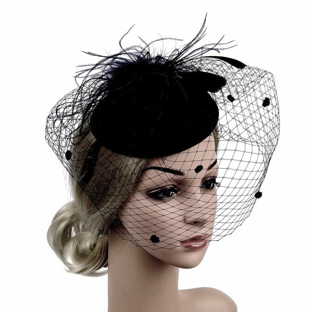 Women's Veil Headwear Feather Top Hat