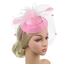 Load image into Gallery viewer, Women&#39;s Veil Headwear Feather Top Hat
