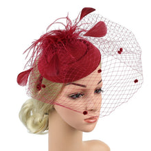 Load image into Gallery viewer, Women&#39;s Veil Headwear Feather Top Hat
