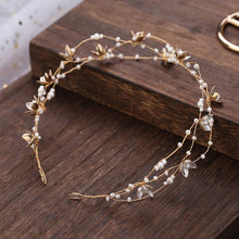 Load image into Gallery viewer, Women&#39;s Vintage Bride Handmade Gold Pearl Headband
