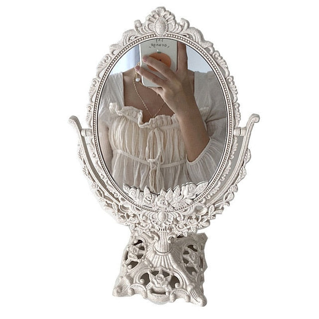 Cutelife Nordic Silver PU Vintage Decorative Standing Glass Mirror