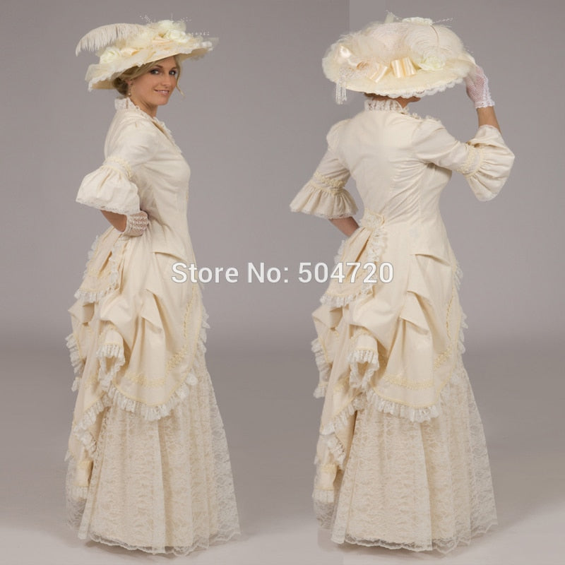 Women's Beige Ruffle Tail Regency Dress