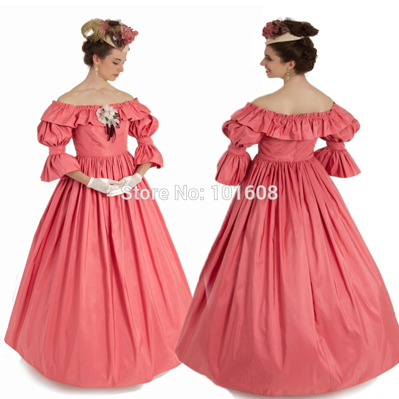 Women's Elegant Retro Pink Taffeta Victorian Regency Dress