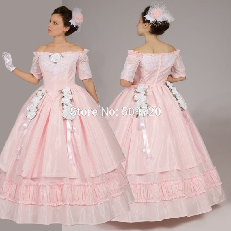 Women's Retro Pink Victorian Eras Southern Belle Regency Dress