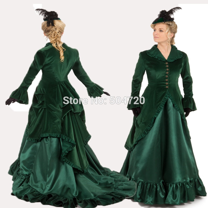 Women's Green Velvet Victorian Regency Dress