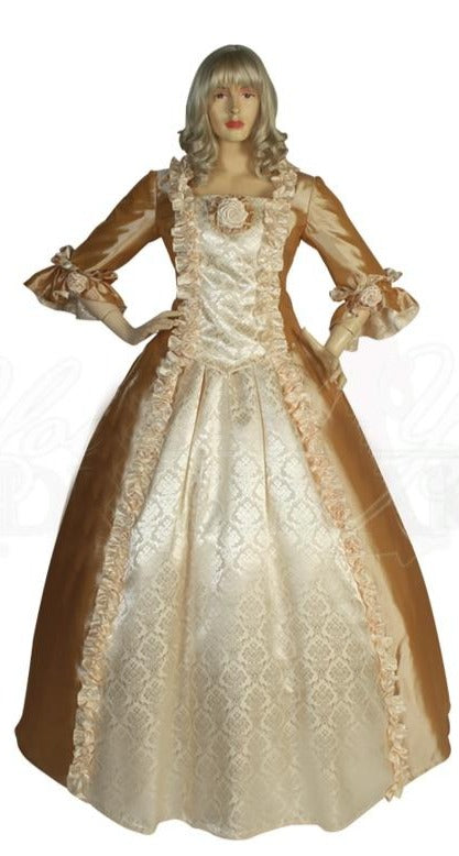 Women's Elegant Gold Satin Printing Duchess Queen Regency Dress